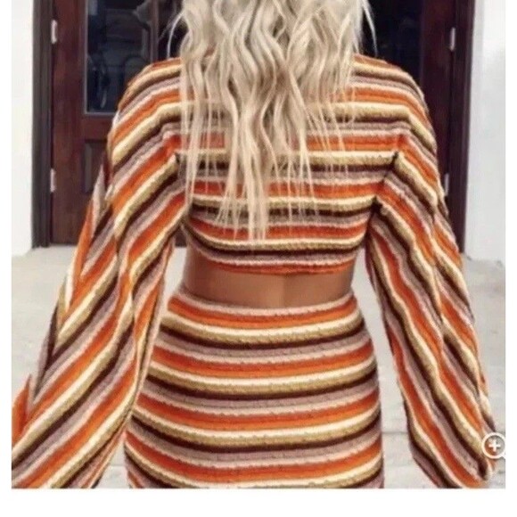 12TH TRIBE S Free Bird Mini Cut Out Dress Crochet Bodycon Stretch Hippie 70s - Picture 15 of 16